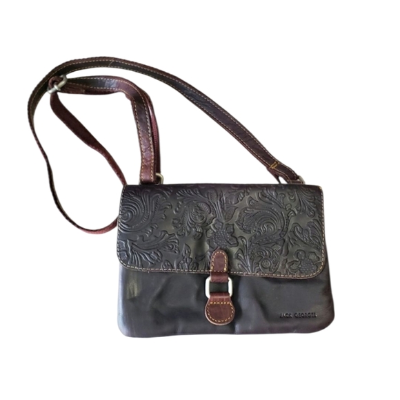 Jack Georges Handbags - Jack Georges Brown Genuine Leather Crossbody Purse with adjustable strap